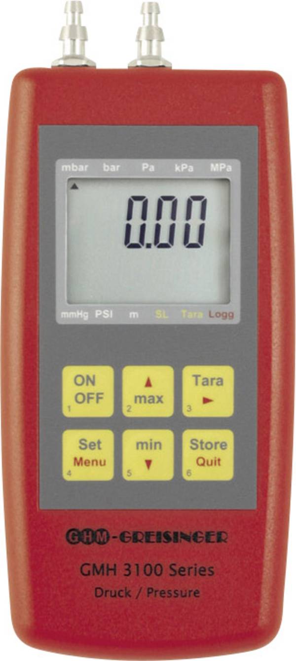 Greisinger GMH3161-07H Trykmålingsudstyr Kalibreret (ISO) Lufttryk, Ikke-aggressive gasser, Korrosive gasser -0.001 - 0.07 bar