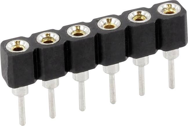Seksfags stikforbindelsesliste med sort plastikkappe og metalliske kontakter, egnet til elektroniske forbindelser.