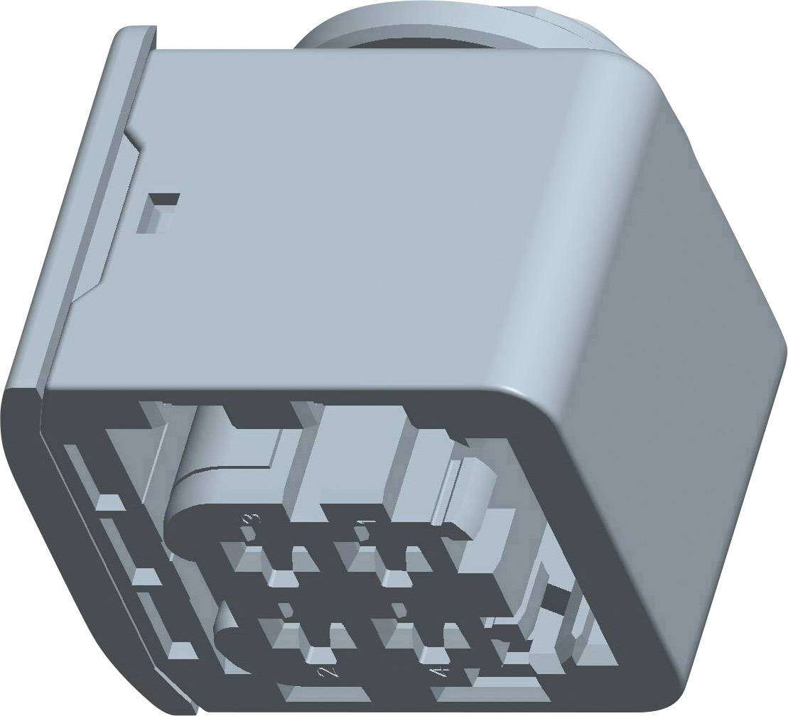 En grå, rektangulær stikadapter med flere ben, der bruges til elektriske forbindelser i elektroniske enheder.