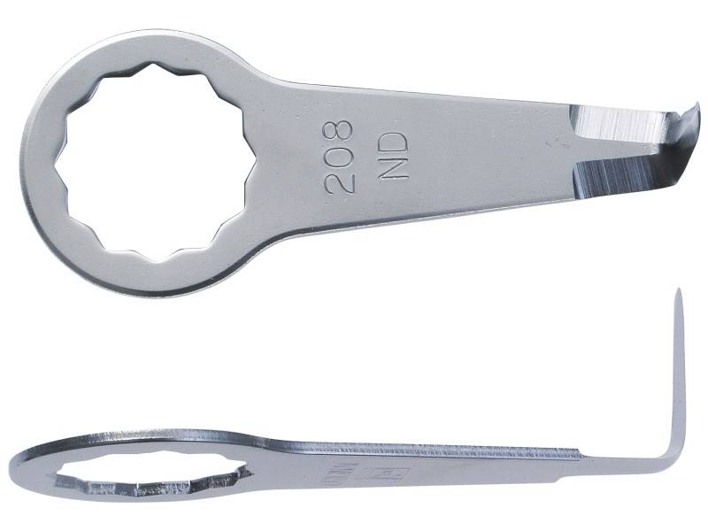 To tændstikker-nøgler af metal, med sekskantede ender og påskriften '208 ND'. Vist fra oven og fra siden.