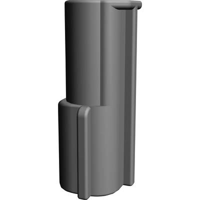 En grå, cylinderformet plastikkomponent med en indgraveret detalje; muligvis en del af en større mekanisme eller beholder.