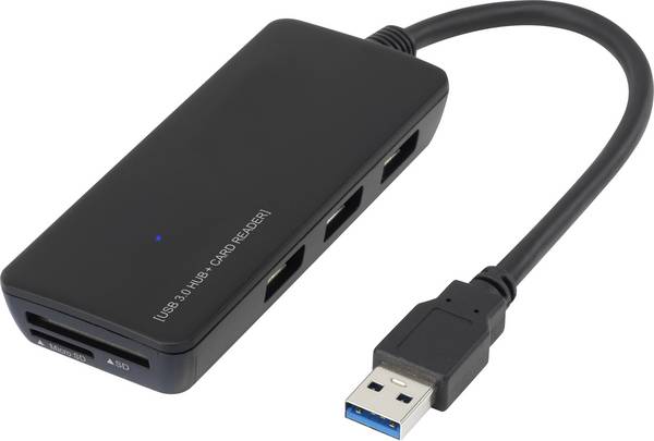 Renkforce RF-4027443 USB-hub 3 porte USB-A, SD, microSD USB 3.0 5 GBit/s med indbygget SD-kortlæser Sort