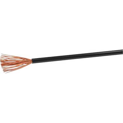 Et sort kabel med blottede, kobberfarvet ledninger i enderne, bruges til elektriske installationer eller forbindelser.