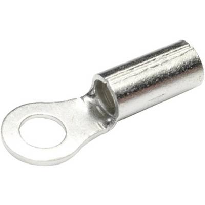Et ringkabelsko i metal, cylinderformet og hul, med en flad, cirkulær ende til fastgørelse på en ledning eller skrue.