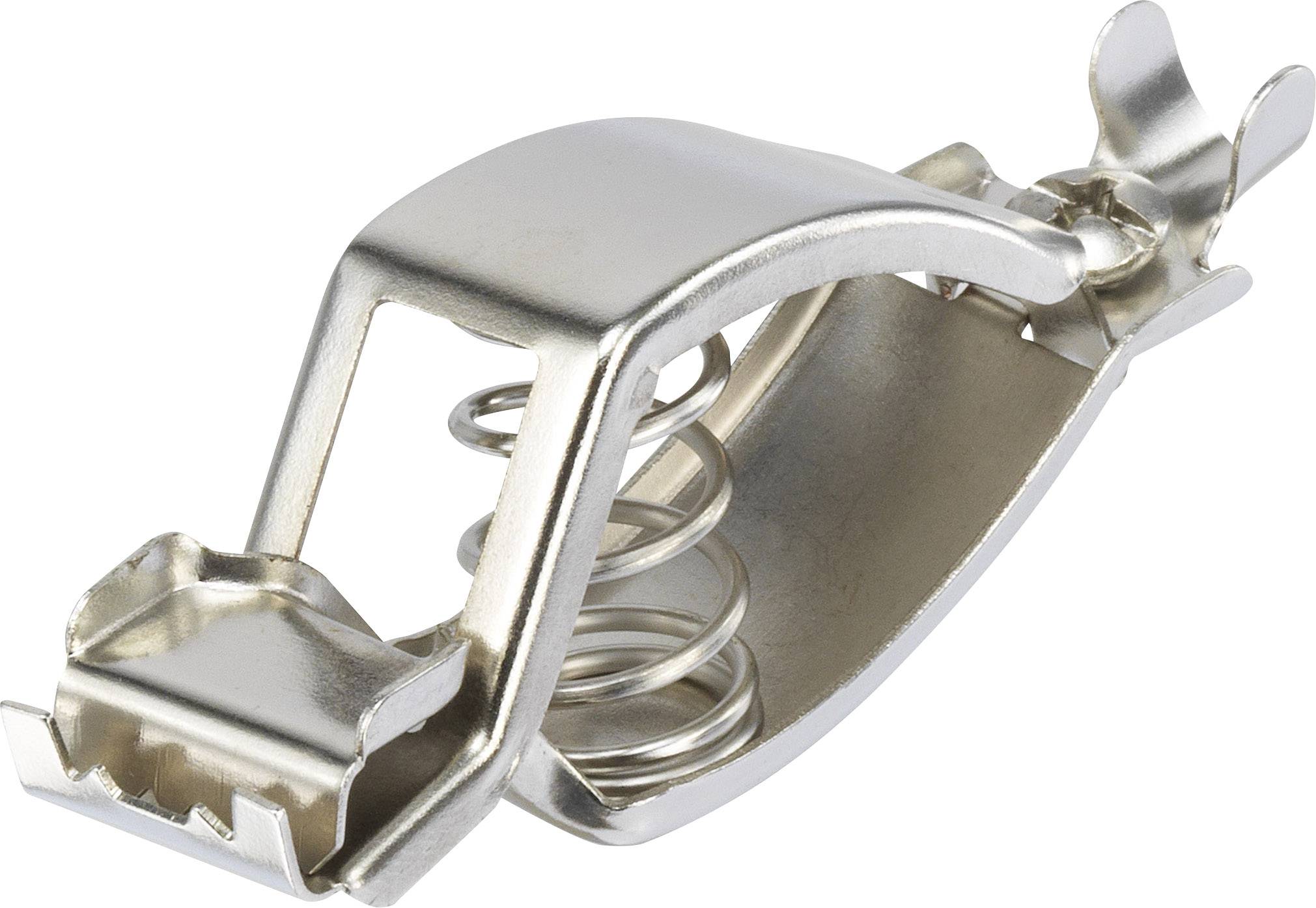 Metalspænde med fjedermekanisme, egnet til fastgørelse af liner eller reb. Robust og holdbar til alsidigt brug.