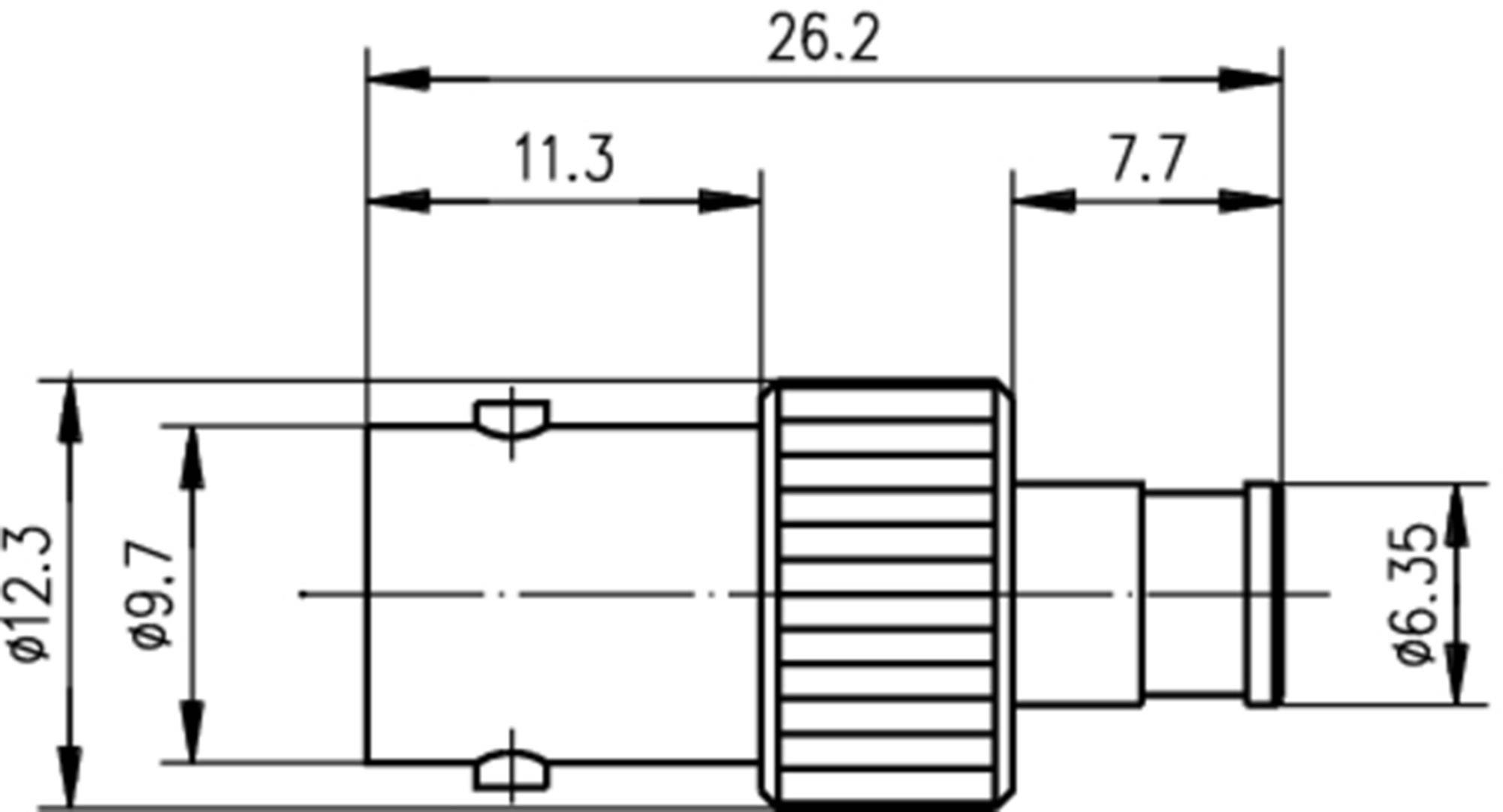Teknisk tegning af en stikforbinder med dimensioner: Samlet bredde 26,2 mm, dele på 11,3 mm og 7,7 mm; diameter 12,3 mm.