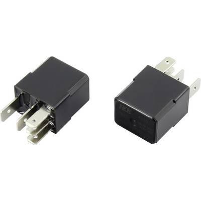 To elektroniske relæer i sort med fem sølvfarvede tilslutningsstik, placeret ved siden af hinanden i en metalindbinding.