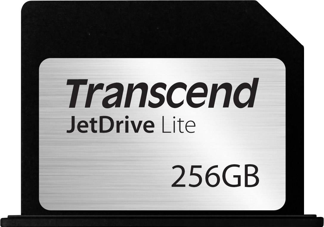 Transcend 'JetDrive Lite' hukommelseskort med 256 GB kapacitet, sølvfarvet overflade, rektangulær form.