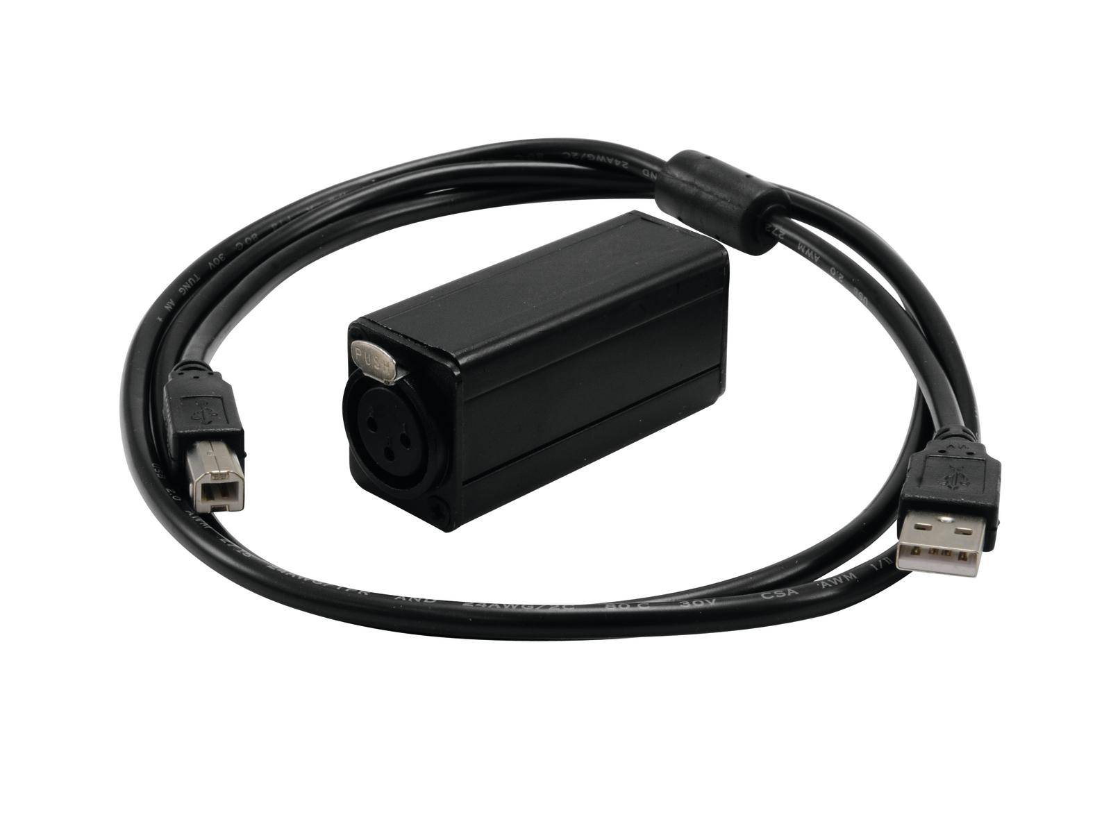 Sort USB-kabeladapter med et rektangulært hus og to USB-stik i enderne. Adapteren er beregnet til dataoverførsel.