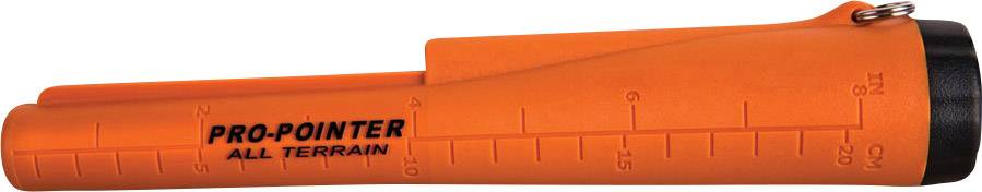 En orange metaldetector med påskriften 'PRO-POINTER ALL TERRAIN'. Ideel til søgning i forskellige miljøer.