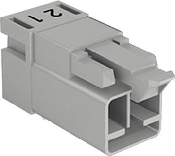 Grå, rektangulær plastikstik med to mærkede kontakter '1' og '2', egnet til elektriske forbindelser i apparater.