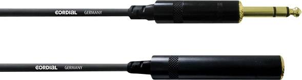 Cordial kabel fra Tyskland: 6,3 mm jackstik til bøsning, sort; til lydtilslutninger og professionelle anvendelser.