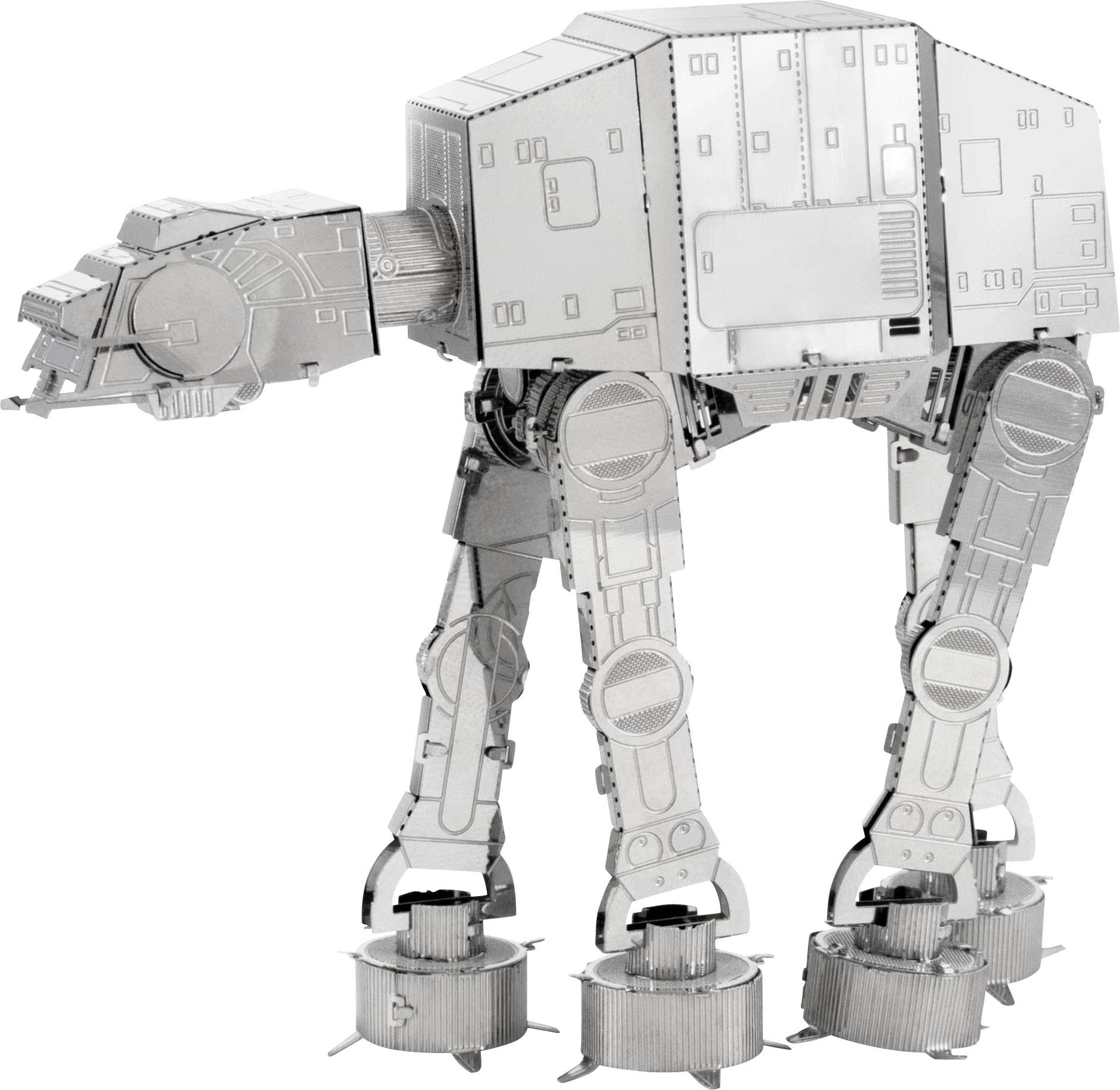 En sølvfarvet model af en firbenet løberobot, kendt fra en science fiction-film, viser detaljerede mekaniske strukturer.
