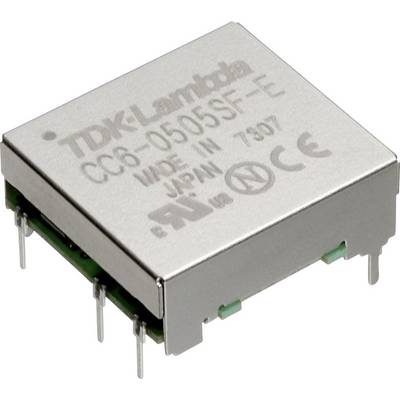 Lille elektronisk komponent, TDK-Lambda DC-DC-converter, model CC6-0505SF-E, rektangulær, med ben i bunden.