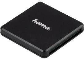 Sort USB 3.0-kortlæser fra Hama i firkantet form, egnet til SD-kort. Ideel til hurtig dataoverførsel.