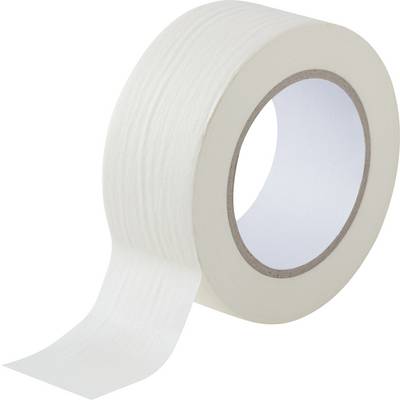 Hvid rulle crepe-tape med løst ende, cylinderformet, egnet til maler- eller pakningsformål.