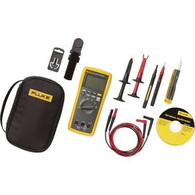 Multimetermålesæt bestående af et digitalt multimeter, målekabler, klemmer, en beskyttelsestaske og en cd med software.