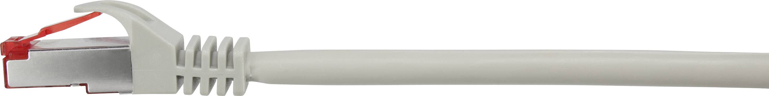 Et hvidt ethernetkabel med RJ-45-stik, delvist synligt. Stikket har en rød clips og er egnet til netværksforbindelser.