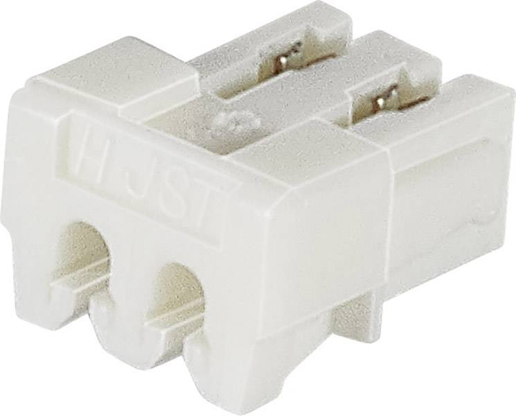 En hvid, topolet stikforbinder med påskriften 'HJST' på forsiden, egnet til elektriske forbindelser.
