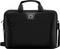 En sort laptoptaske med håndtag og en lynlåsfront. Robust design med et lille mærkelogo øverst.