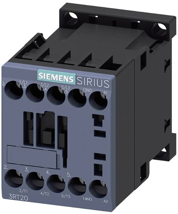 Et sort Siemens Sirius kontaktor med flere tilslutningsklemmer, egnet til tavleinstallationer og industrielle anvendelser.