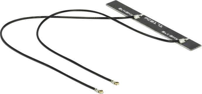 Et WLAN-antennekabel med to udgående koaksiale kabler og stik. Egnet til signalforbedring i elektroniske enheder.