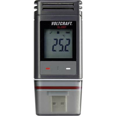 En digital datalogger med USB-port viser 25,2 grader Celsius på displayet. Egnet til temperaturovervågning.