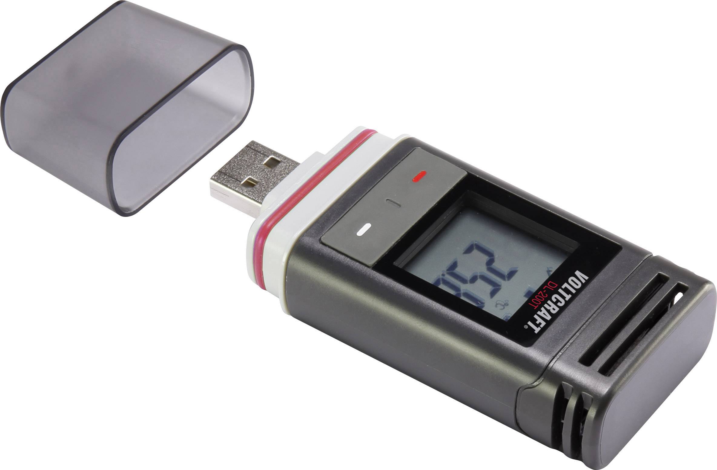 USB-temperaturlogger med afmonteret beskyttelseslåg, viser temperatur '052' på displayet. Egnet til dataregistrering og analyse.