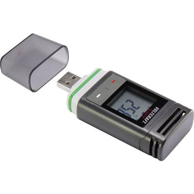 Digital datalogger i USB-stik-form med afmonteret beskyttelsesdæksel og display, der viser værdien '52'.