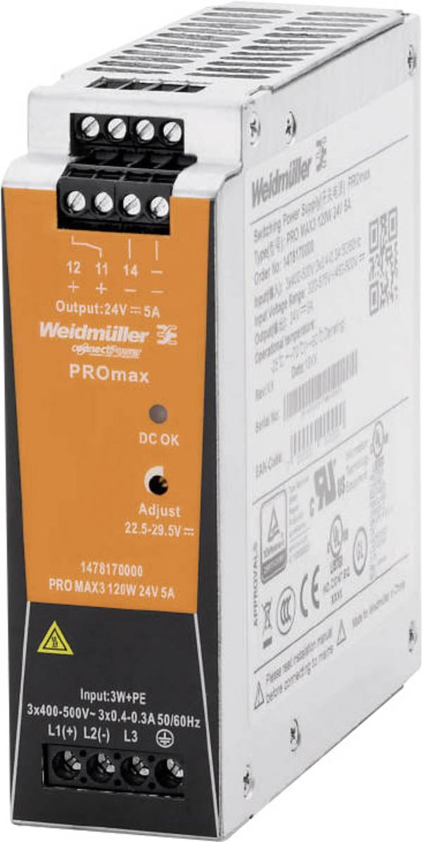 Weidmüller 1478170000 Strømforsyning til DIN-skinne (DIN-rail) 12 V/DC 5 A 120 W Indhold 1 stk