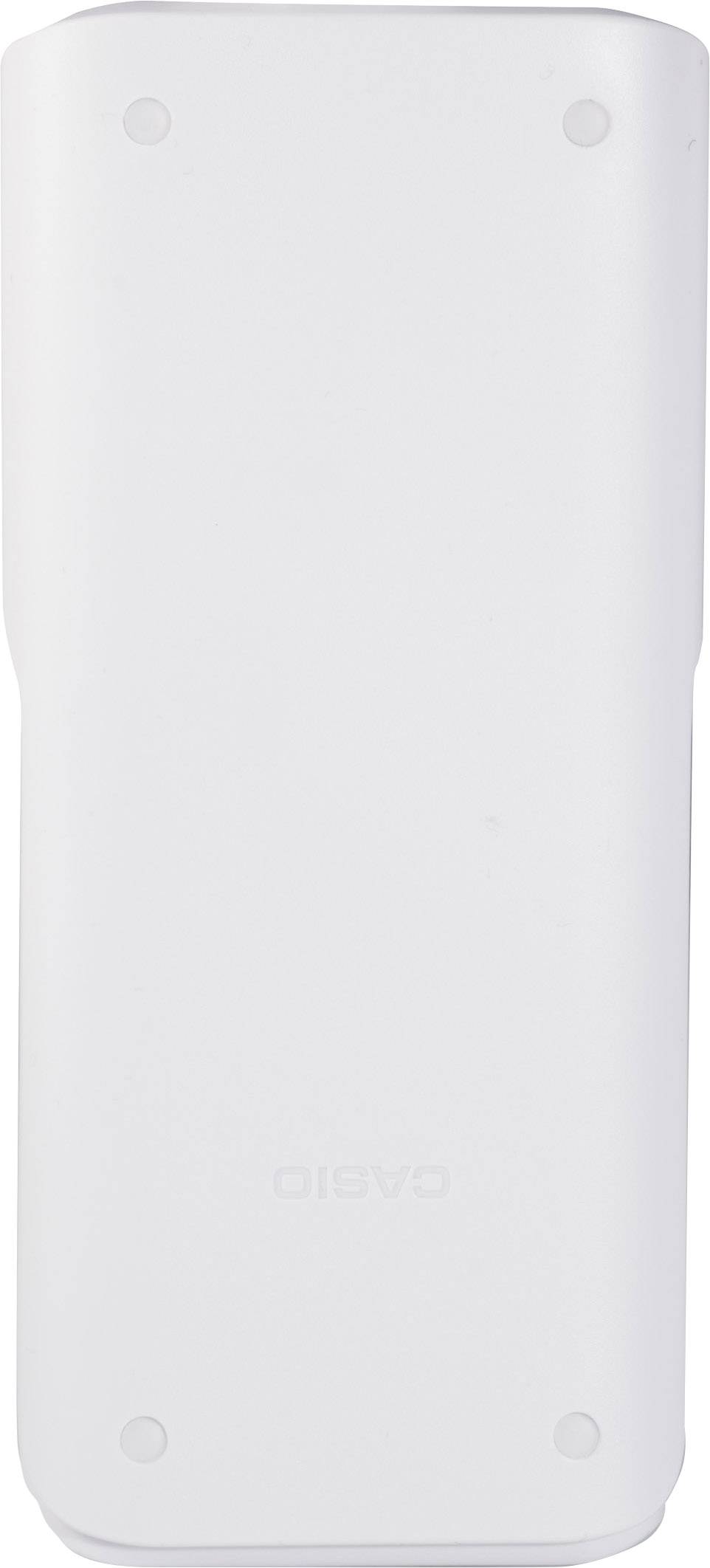 Hvid rektangulær bærepose, sandsynligvis til en elektronisk enhed, med afrundede hjørner og minimalistisk design.