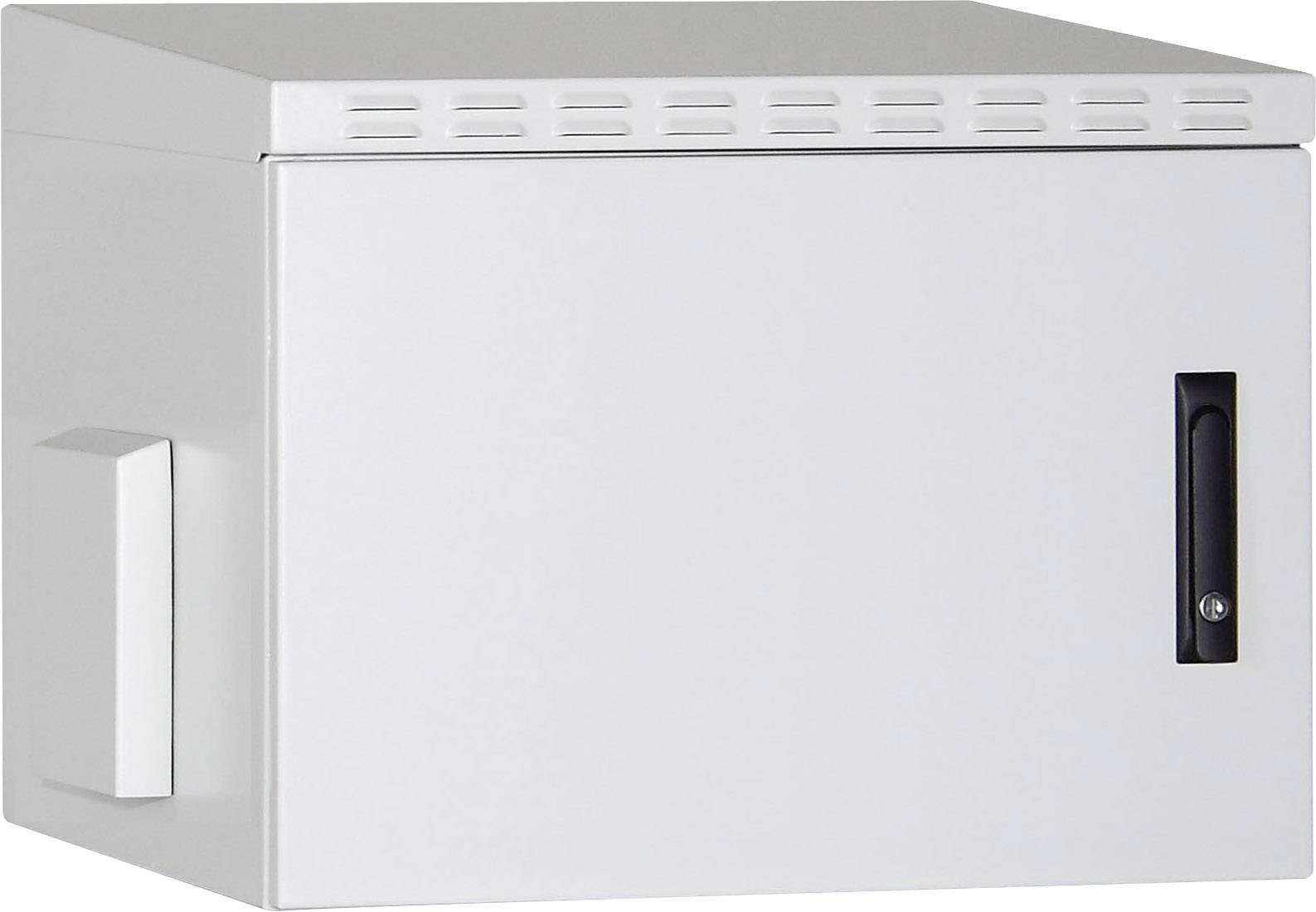 En hvid, rektangulær metalæske med ventilationssprækker øverst og et håndtag i højre side. Primært brugt til elektriske kontrolbokse.