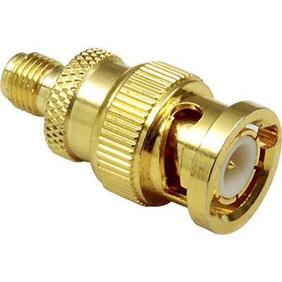 En gylden metaladapter med BNC-stik på den ene side og skrueforbindelse på den anden side, velegnet til elektroniske tilslutninger.