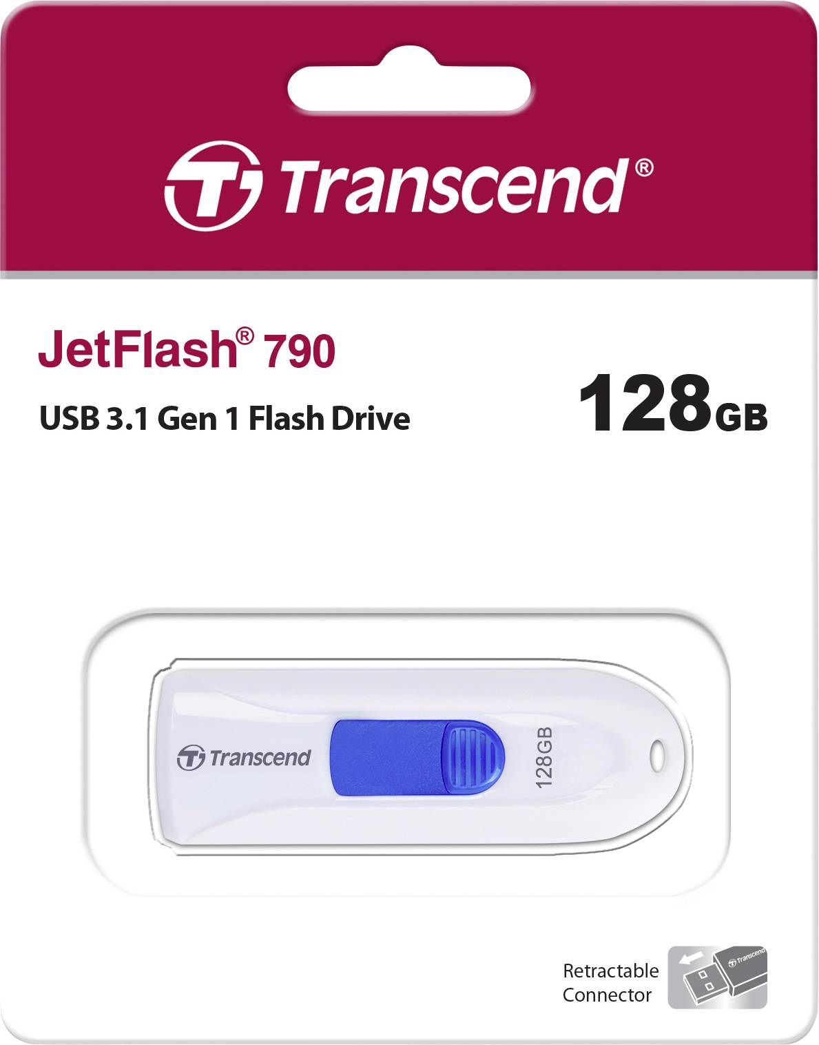 Transcend JetFlash® 790 USB-flashdrev 128 GB Hvid, Blå TS128GJF790W USB-A (USB 3.1 Gen 1)-3