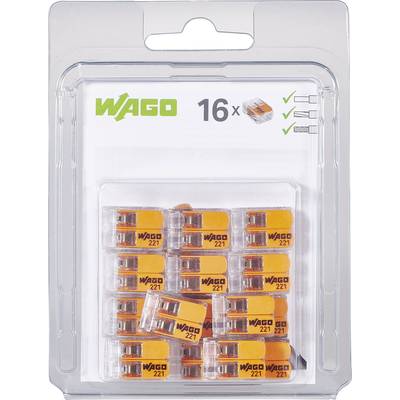 WAGO  221 Forbindelsesklemme fleksibel: 0.14-4 mm² stift: 0.2-4 mm² Poltal: 2 16 stk Transparent, Orange 