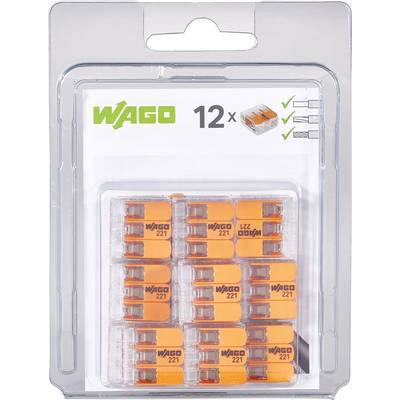 WAGO 221-413/996-012 221 Forbindelsesklemme fleksibel: 0.14-4 mm² stift: 0.2-4 mm² Poltal: 3 12 stk Transparent, Orange 