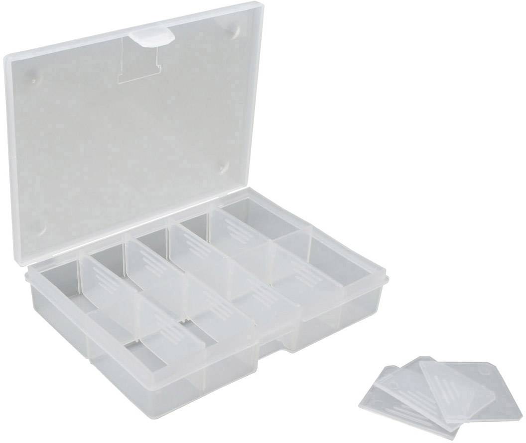 Gennemsigtig opbevaringsboks med ti rum og løse skillevægge, perfekt til organisering af mindre genstande.