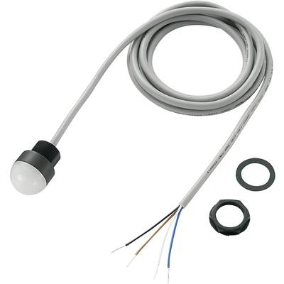 Grå sensor med langt kabel og fire åbne ledninger, ledsaget af to runde sorte fastgørelseselementer.
