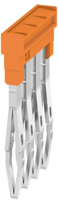 En orange plastikforbinder med seks parallelt arrangerede metalklemmer.
