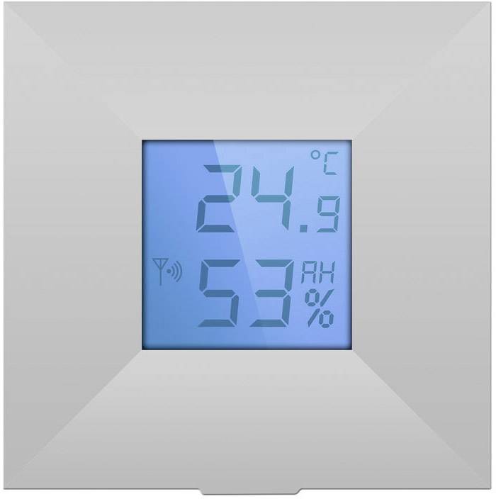 Digitalt termometer viser 24,9 grader Celsius og 53% luftfugtighed. Displayet er blå baggrundsbelyst.