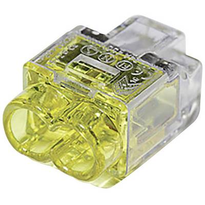 Transparent gul stikforbinder med to kabelstik, velegnet til hurtig og nem kabelføring.