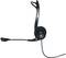 Sort kablet headset med justerbar mikrofonarm og ørekopper, egnet til computer- eller VoIP-applikationer.
