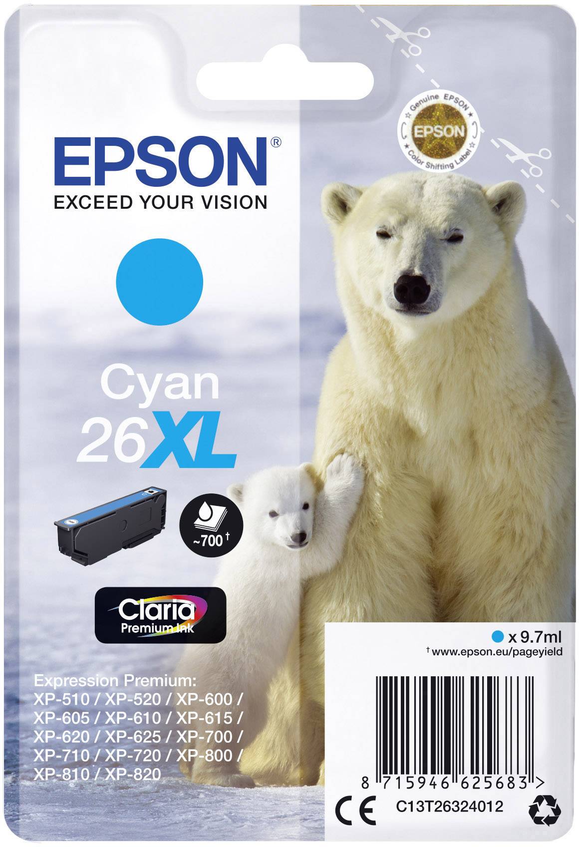 Epson Blæk 26XL Original Cyan C 13 T 26324012