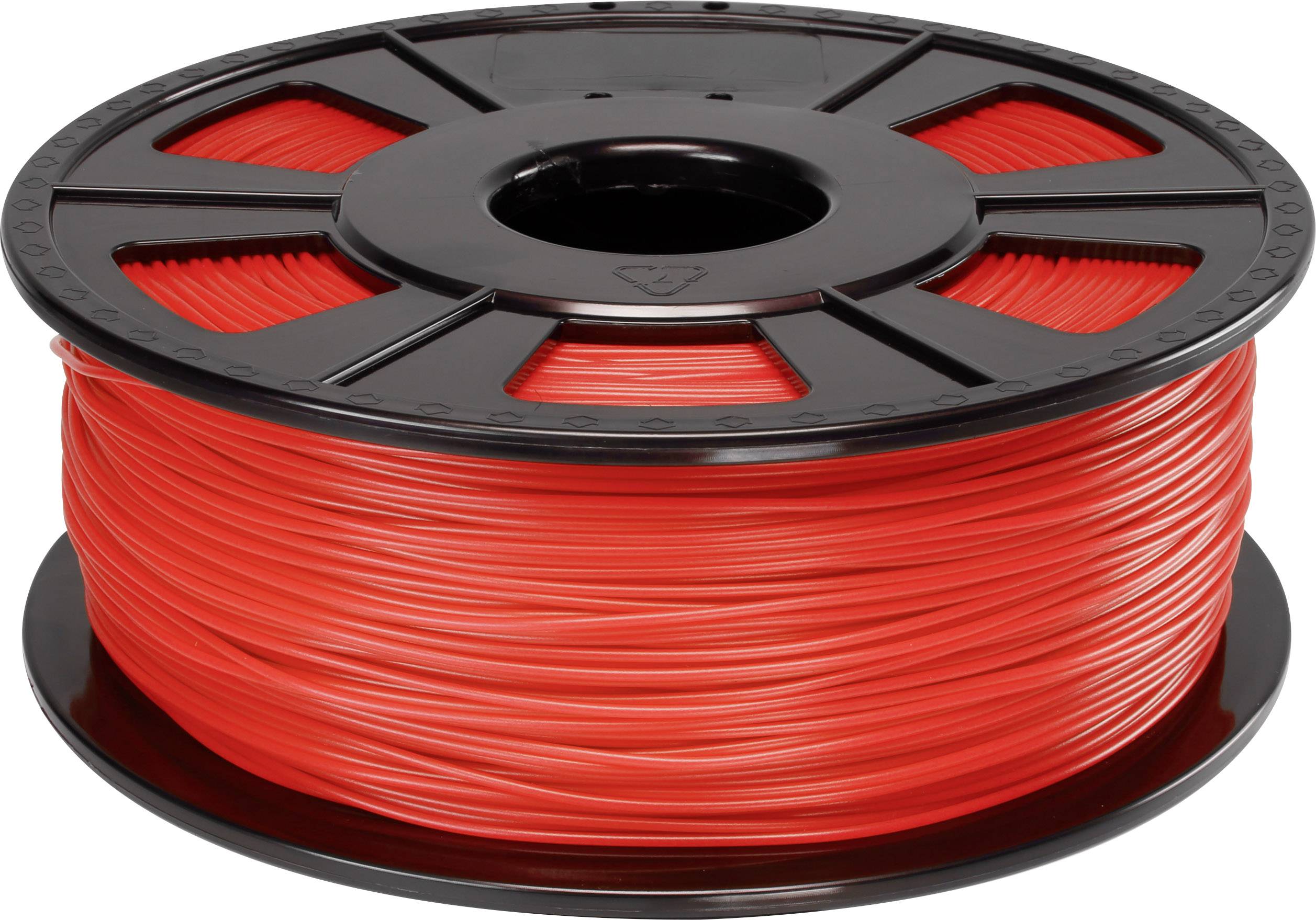 En spole med rødt 3D-printfilament.