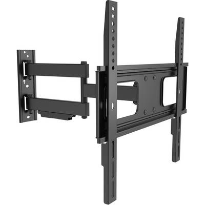 Vægbeslag til TV med drejelig arm, fremstillet af sort metal, som muliggør fleksibel justering af skærmens position.