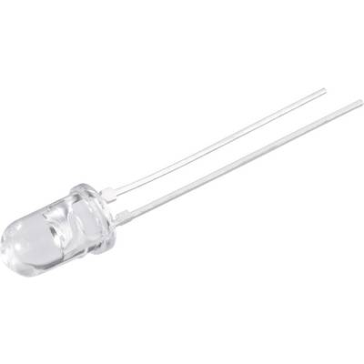 En transparent LED med to fremtrædende ledninger, der tjener til strømforsyning.