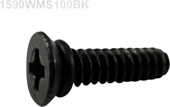 Sort metalskrue med kryds-kærv hoved, modelnummer '1590WMS100BK'.