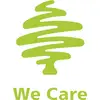 Grøn stiliseret trælogo med teksten 'We Care' nedenunder, symboliserer miljøbevidsthed og bæredygtighed.