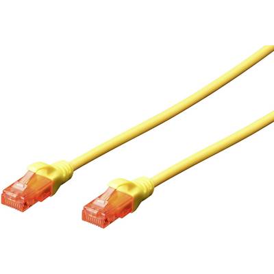 Et gult Ethernet-kabel med to orange RJ-45-stik, hyppigt brugt til netværksforbindelser mellem computere.