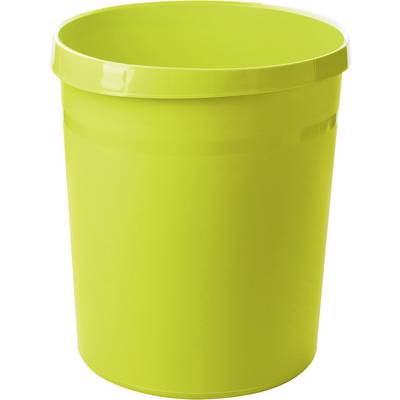 En grøn, cylinderformet skraldespand af plast med en glat overflade.